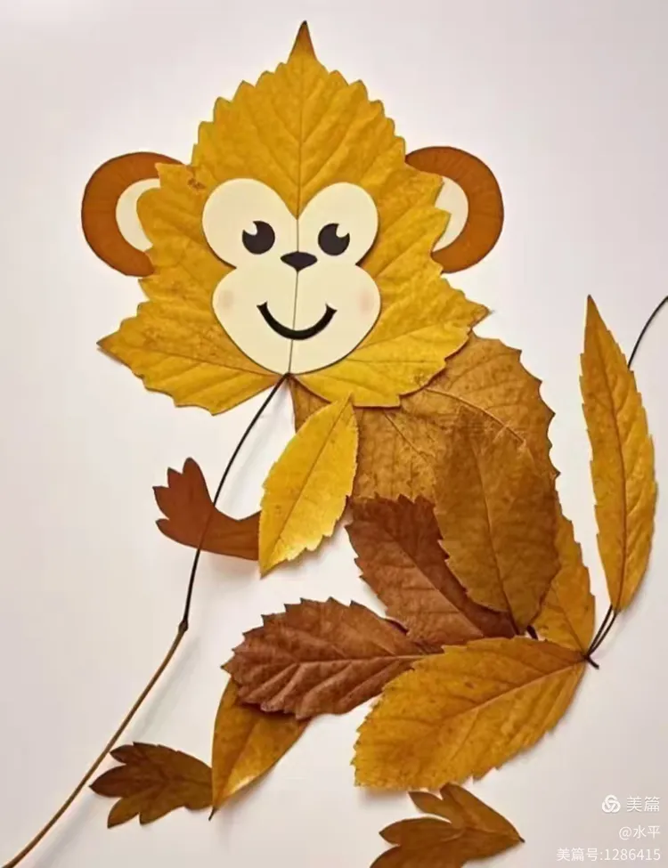 网络上的树叶贴画 石头组合画